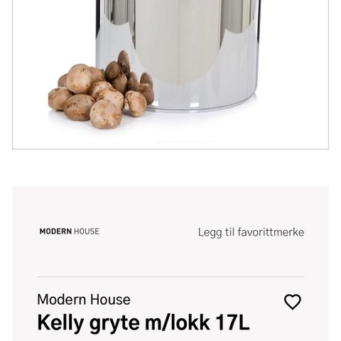 Gryte/kjele 17 L fra modern house - brukt 1 gang