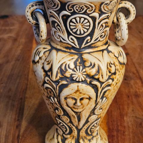 1970's Vintage Greek Ceramic Art Nouveau Woman's Face Vase