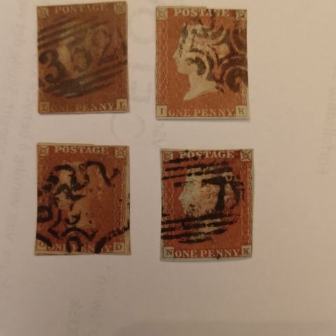 Frimerke 1 penny fra 1841. 4 STK