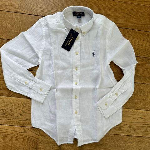 Ny! Ubrukt Polo Ralph Lauren hvit Linen Shirt/ linskjorte str S/ 8 år