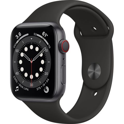 Apple Watch Series 6 44mm GPS+4G LTE Celluar Space Grey med Sort Sportreim