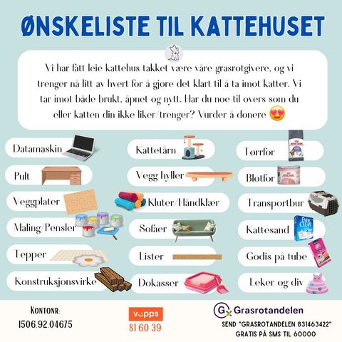 Ønsker donasjoner til Kattemottak