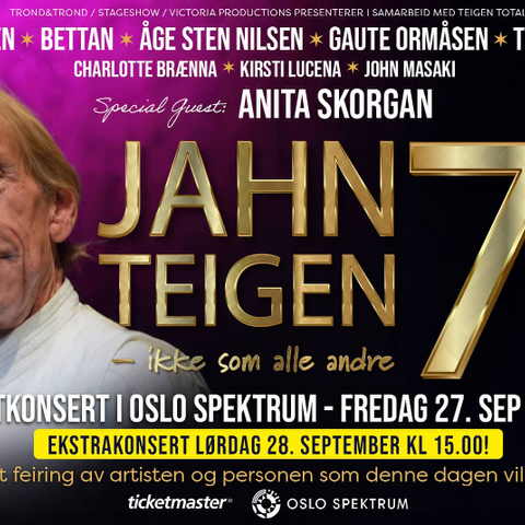 2 billetter til Teigen 75 år jubileumskonsert 27. september