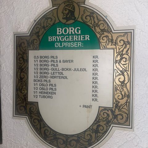 Borg bryggeri plastskilt Bud på 501,- mottatt.