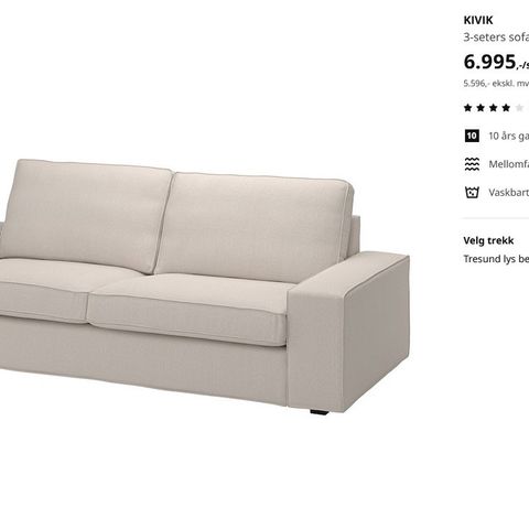 IKEA KIVIK 3-seters sofa, Tresund lys beige