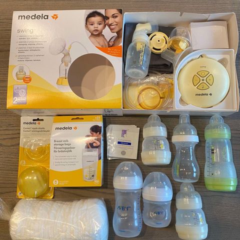 Medela swing elektrisk brystpumpe med ekstra tilbehør/ flasker/ ammeinlegger