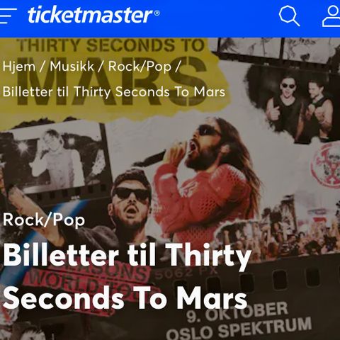 Billetter til Thirty seconds to Mars i Oslo Spektrum 9. oktober