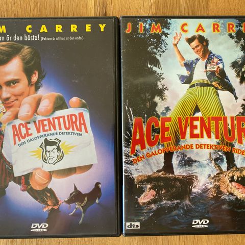 2 DVD MED ACE VENTURA 1 - 2, SELGES SAMLET FOR 60,-.