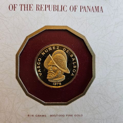 Gullmynt 1975 Balboa fra Panama limited edition proof