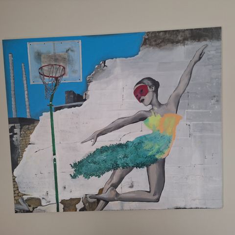 Ballerina i svevet. Street Art, unik, 120x100 cm