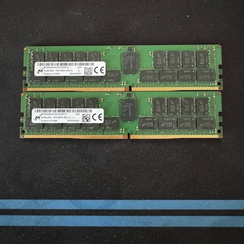 2 stk. Micron 32GB 2Rx4 PC4 21300 (DDR4-2666) ECC CL 19 minne