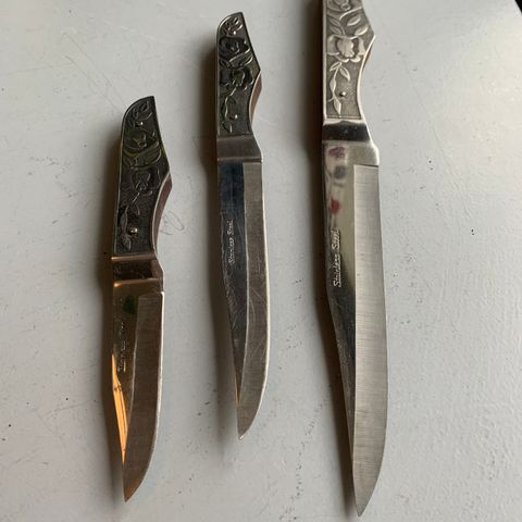 3 RETRO PRYD-kniver SKAFT I rosentre og STAINLESS STEEL