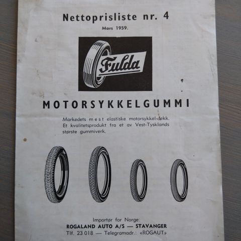 Nettoprisliste motorsykkelgummi