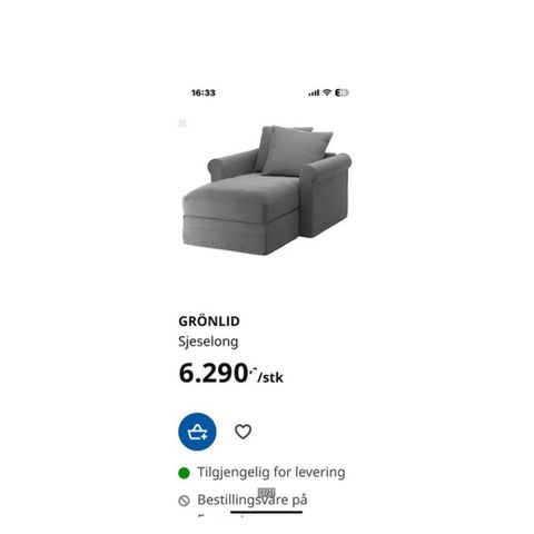 Grønlid Sjeselong fra IKEA lite brukt