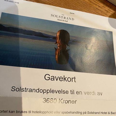 Gavekort til bruk på vakre Solstrand