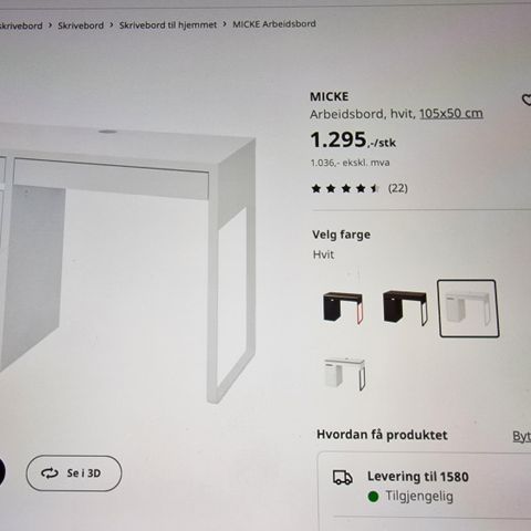 Pent brukt skrivepult fra ikea