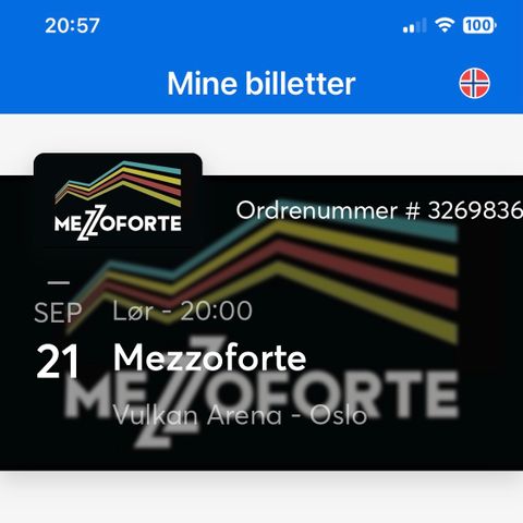 2 billetter til Mezzoforte konsert Oslo 21/9