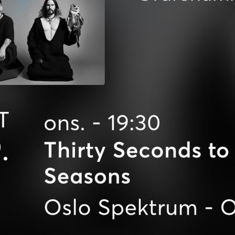 2 stk bill  til Thirty seconds to Mars i Oslo spektrum