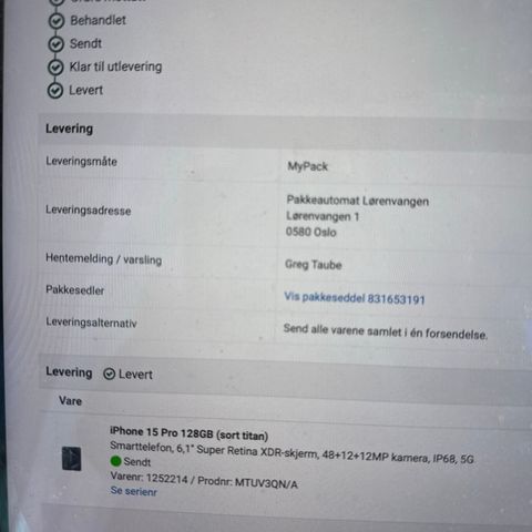 iPhone 15 Pro 128GB (sort titan)