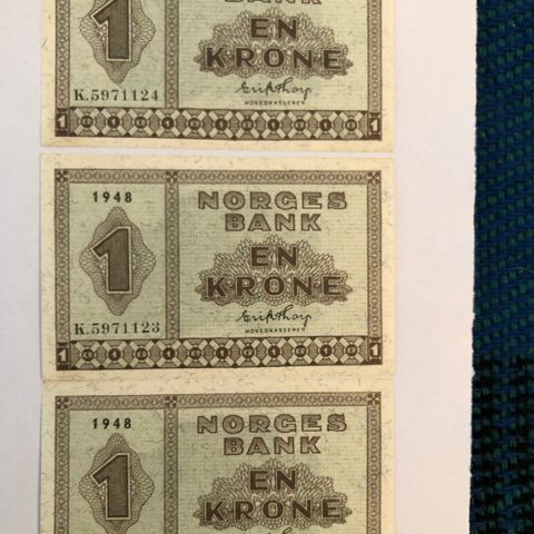 1 kr 1948 Serie K. Usirkulerte, feilfrie