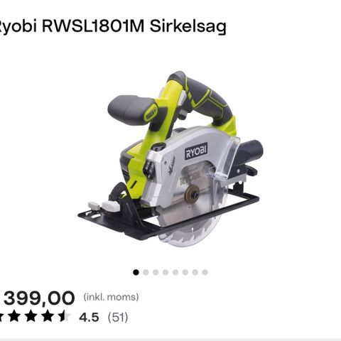 Helt ny Ryobi Sirkelsag - RWSL1801 selges