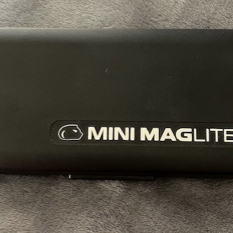 Mini Maglite i plastetui.