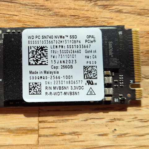 WD SN740 Black 256GB M.2 2242 42mm PCIe Gen 4 x4 TLC PC NVME SSD, r/w 5200/4700