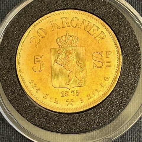 Norsk 20 kr 1875 Gull