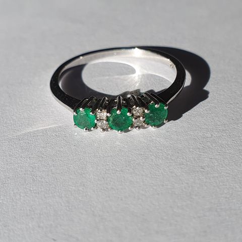 Brazilian Emerald Smaragd Diamond Diamant Platinum Plated Sølv 925 Ring Str.55.5