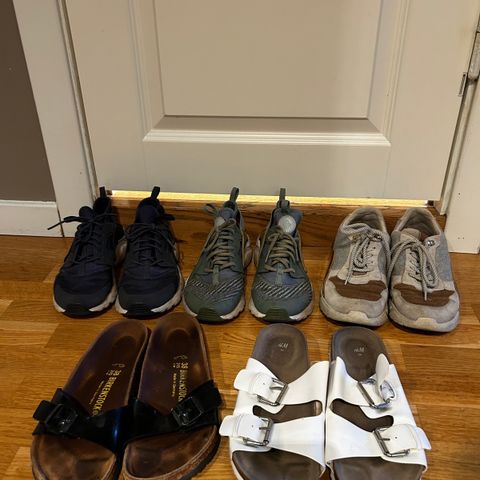 Skopakke med 5 par sko i 38. Nike, Gant, HM og Birkenstock