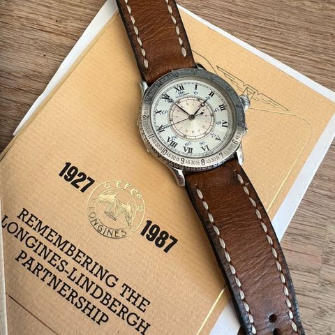 Longines Hour Angle, Charles Lindberg ref 989.5215 boks og papirer