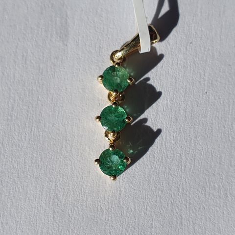 Zambian Kagem Emerald Smaragd 14K Gold Plated Silver 925 Sølv Pendant Anheng