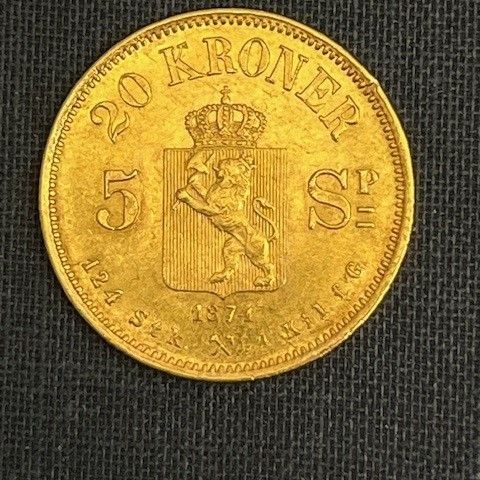 Norsk 20 kr 1874 Gull