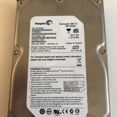 SEAGATE Barracuda 7200.10 250 GB Ultra Ata harddisk