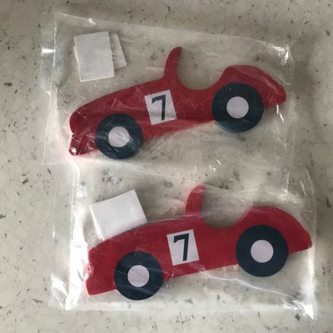 Pair of Wooden Race-Car Decorations