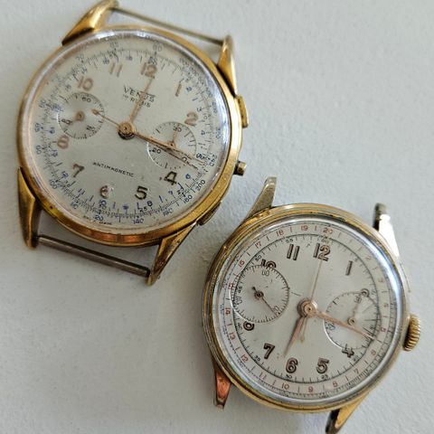 Vintage chronographe x 2. Reparasjons-prosjekt.  Venus 17 jewels