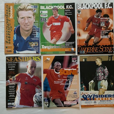 6 stk Blackpool - Burnley programmer 1994 - 2000