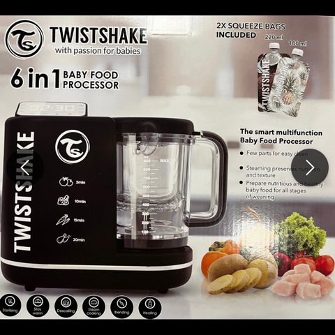 6 i 1 Baby Food Processor svart fra Twist shake.