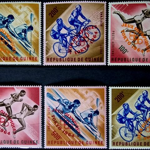 Guinea 1964 OL 2 typer Overtrykk 6 frimerker komplett sett