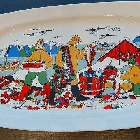 Figgjo Flint "Torskefiske" design Gerd Rødsand Bremmers, stort serveringsfat