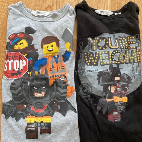 2x genser - Lego Movie Emmet/Batman str 110/116