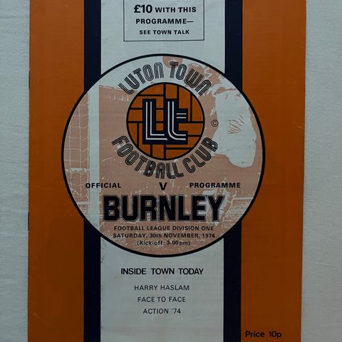 Program Luton Town - Burnley 1974