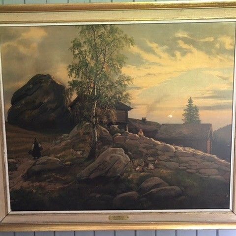 Fjellgård 1838 (reproduksjon) oljemaleri 75x64 cm.