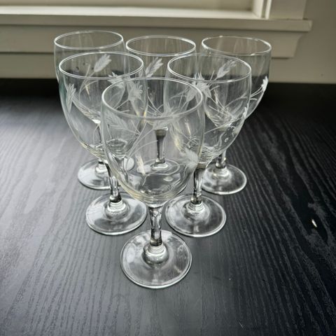 6 stk Luminarc retro vintage glass med utskjæringer