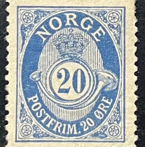 Frimerker Norge ustemplet, nk 58A, (*), 20 øre Centraltr. 1893, regummiert