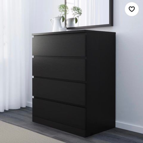 Ikea MALM kommode, sort, 4 skuff