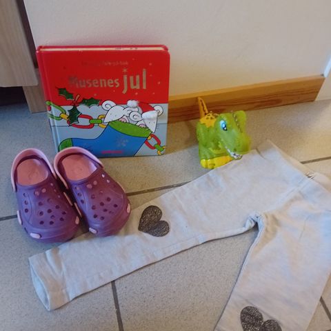 Ei bukse, crocs, bok og dinosaur til playdoh, gis bort (reservert ut mandag)