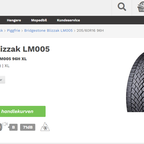 Bridgestone Blizzak 205/60R16 96H XL selges, 4 stk kjøpt ifjør