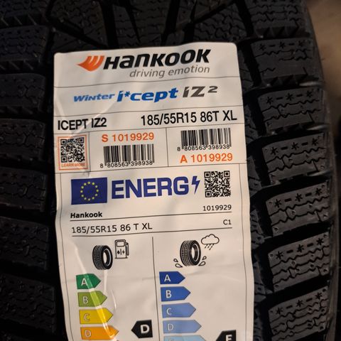 Helt nye Hankook 185/55R15 piggfrie dekk