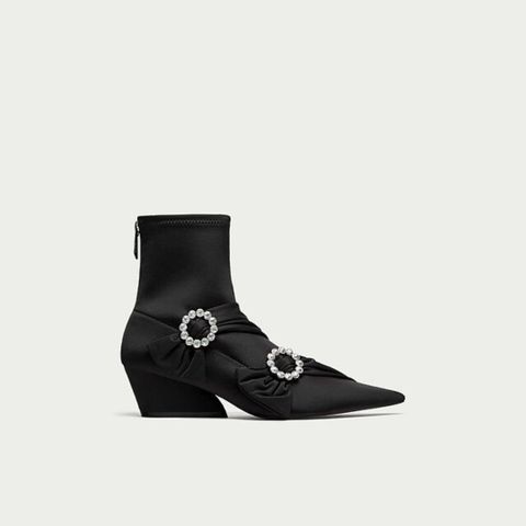 Nydelige svarte boots med diamant spenner - str 36